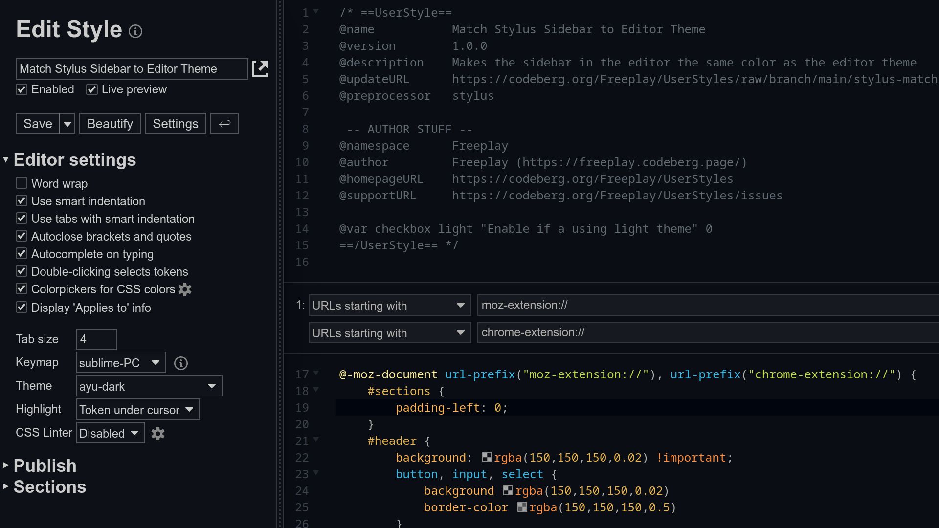 Screenshot of Match Stylus Sidebar to Editor Theme