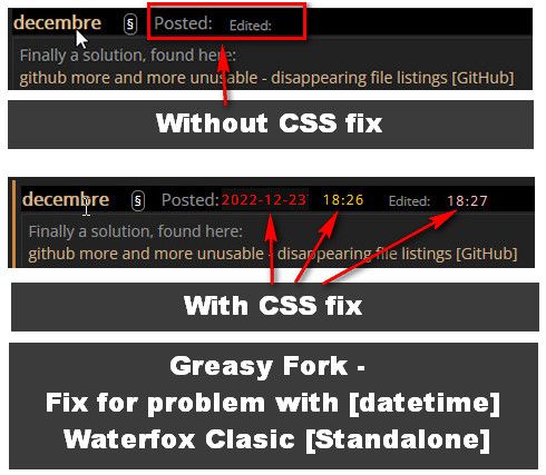 Screenshot of Greasy Fork - Fix for problem with [datetime] / Waterfox Clasic [Standalone] v.1