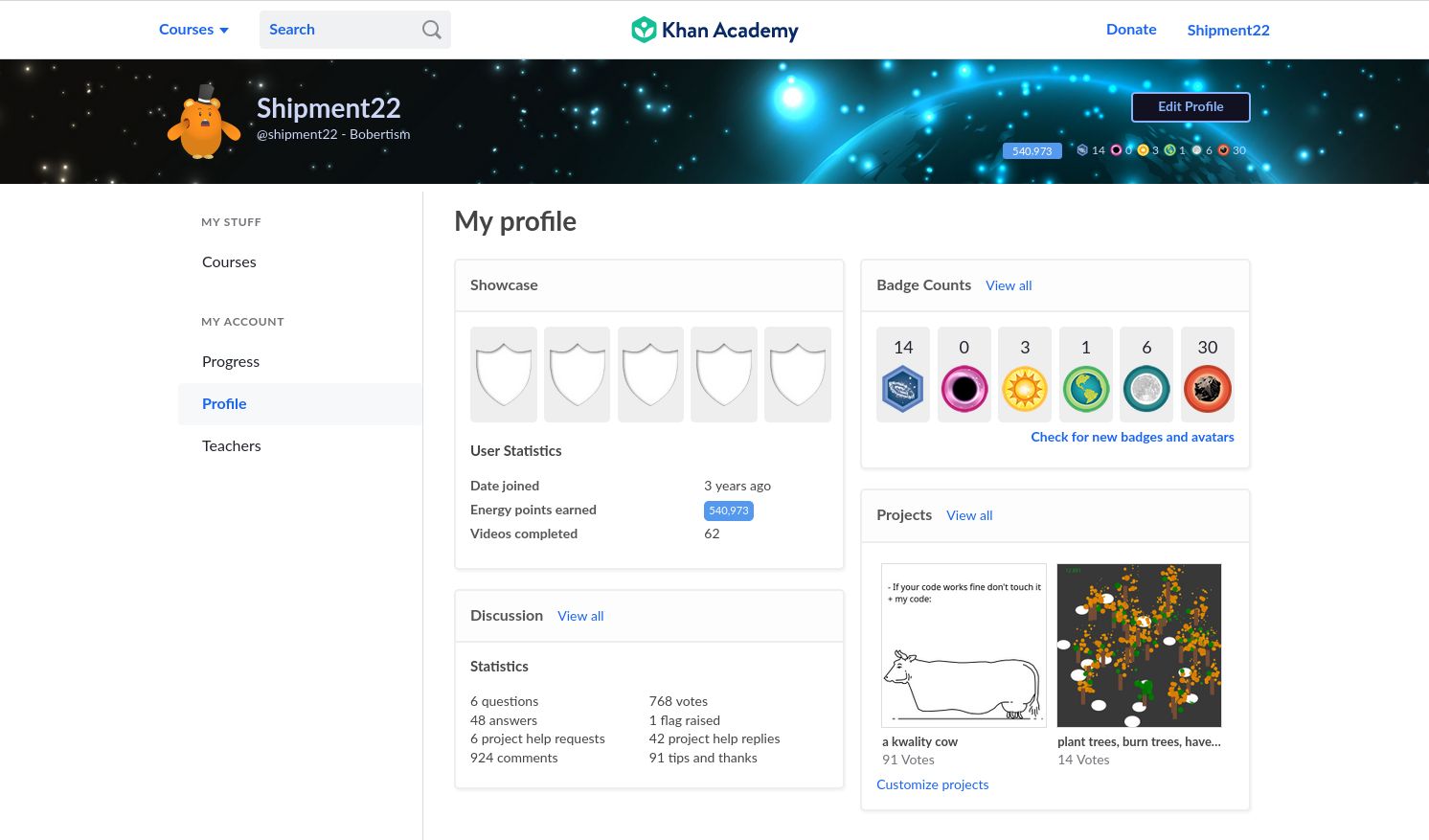 Screenshot of Khan Academy Photon2 Profile Background