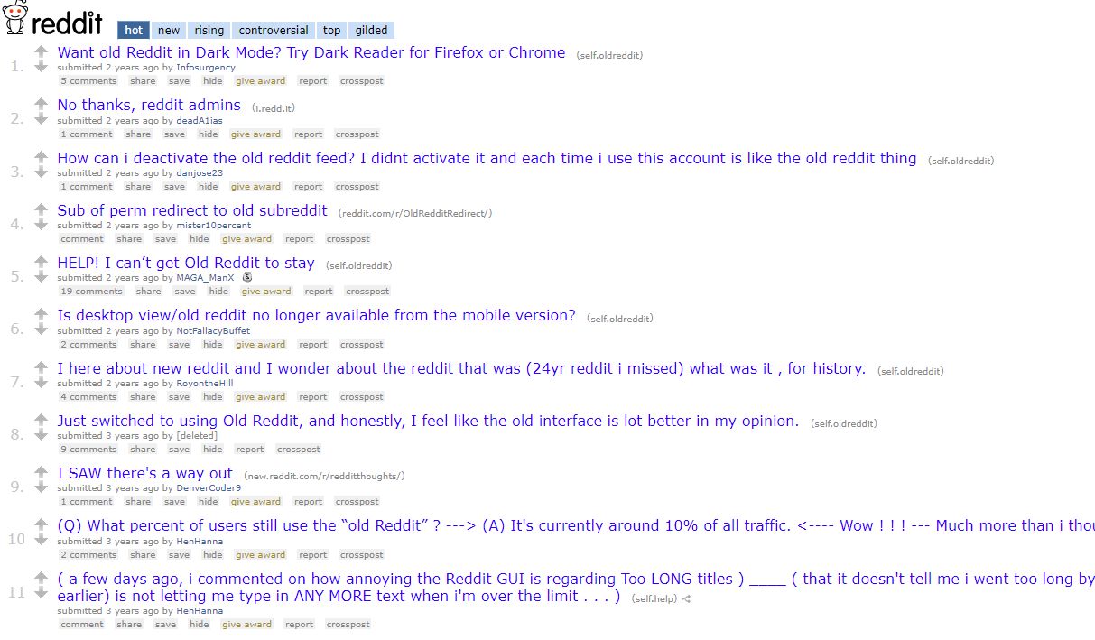 Screenshot of 2005-2007 Reddit