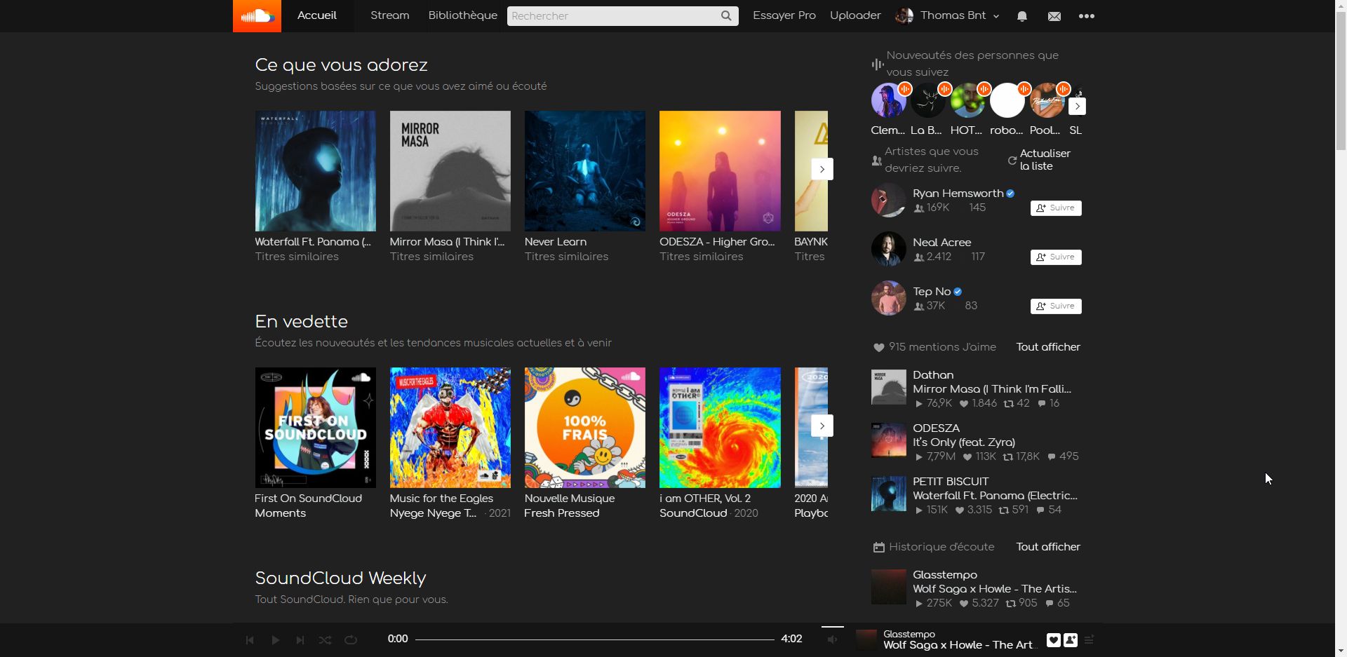 Screenshot of Dark theme SoundCloud