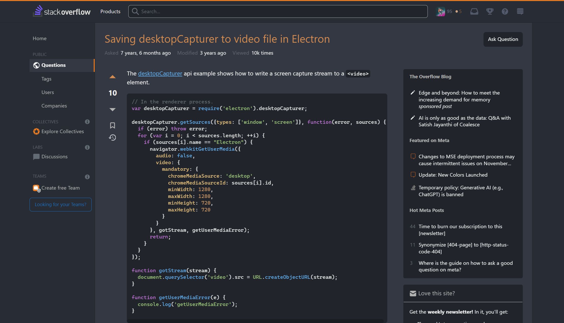 Screenshot of StackOverflow - Atom One Dark