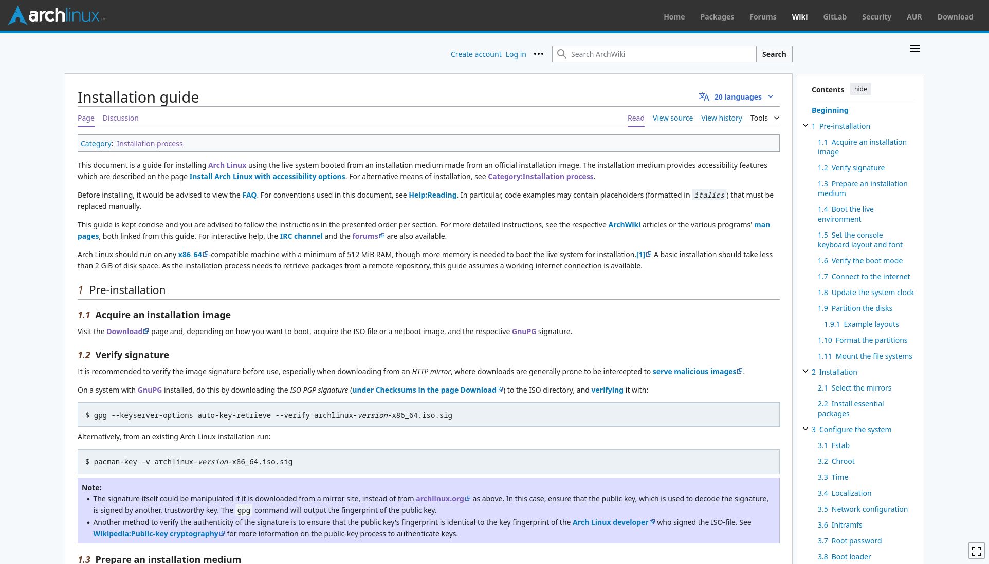 Screenshot of Wider ArchWiki