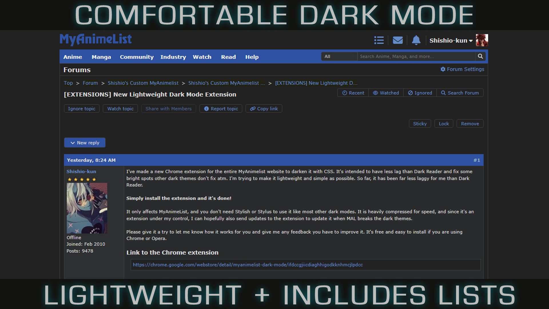 Screenshot of Comfortable Dark Mode - Includes Lists
