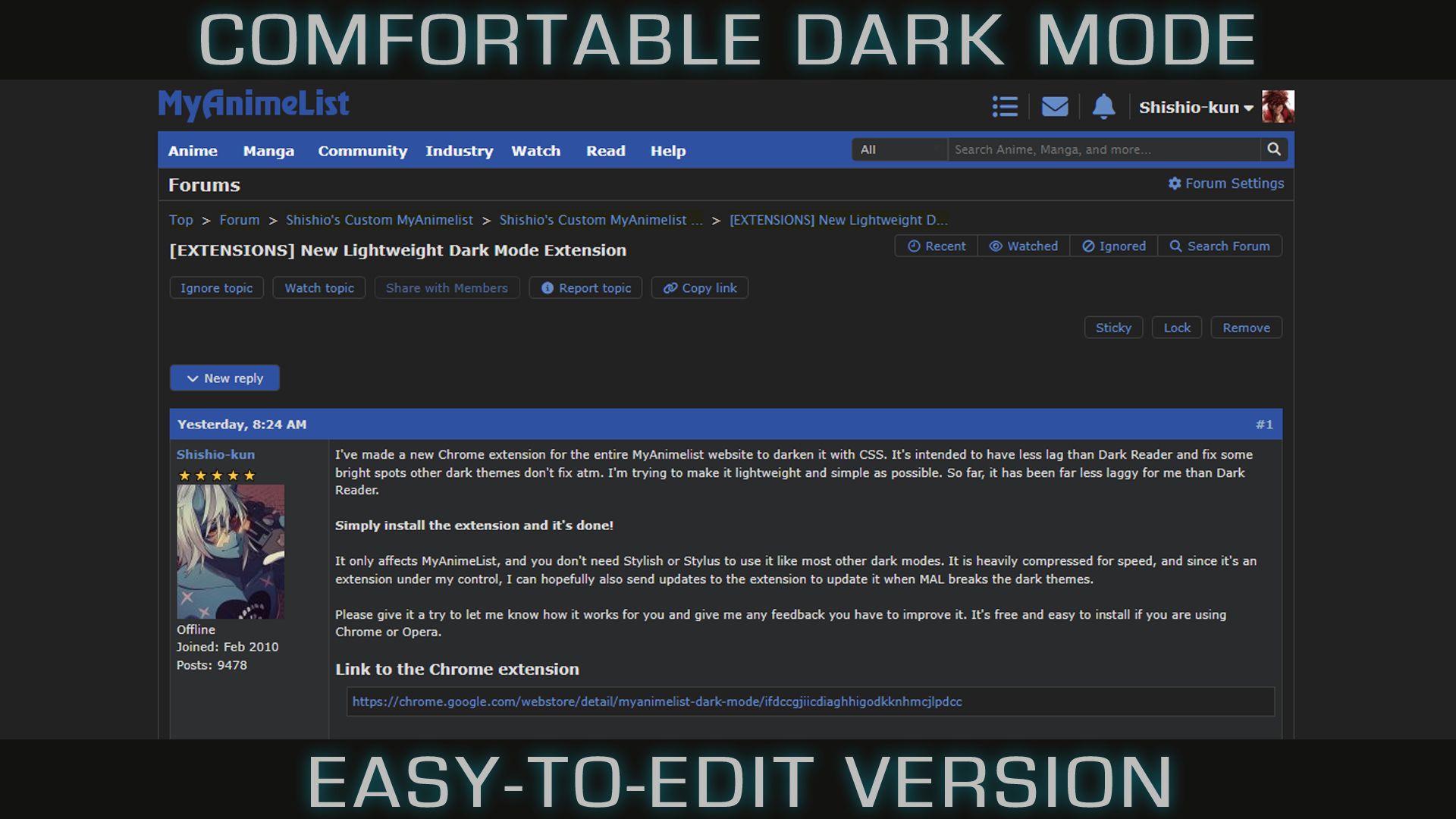 Screenshot of Comfortable Dark Mode - Easy To Edit