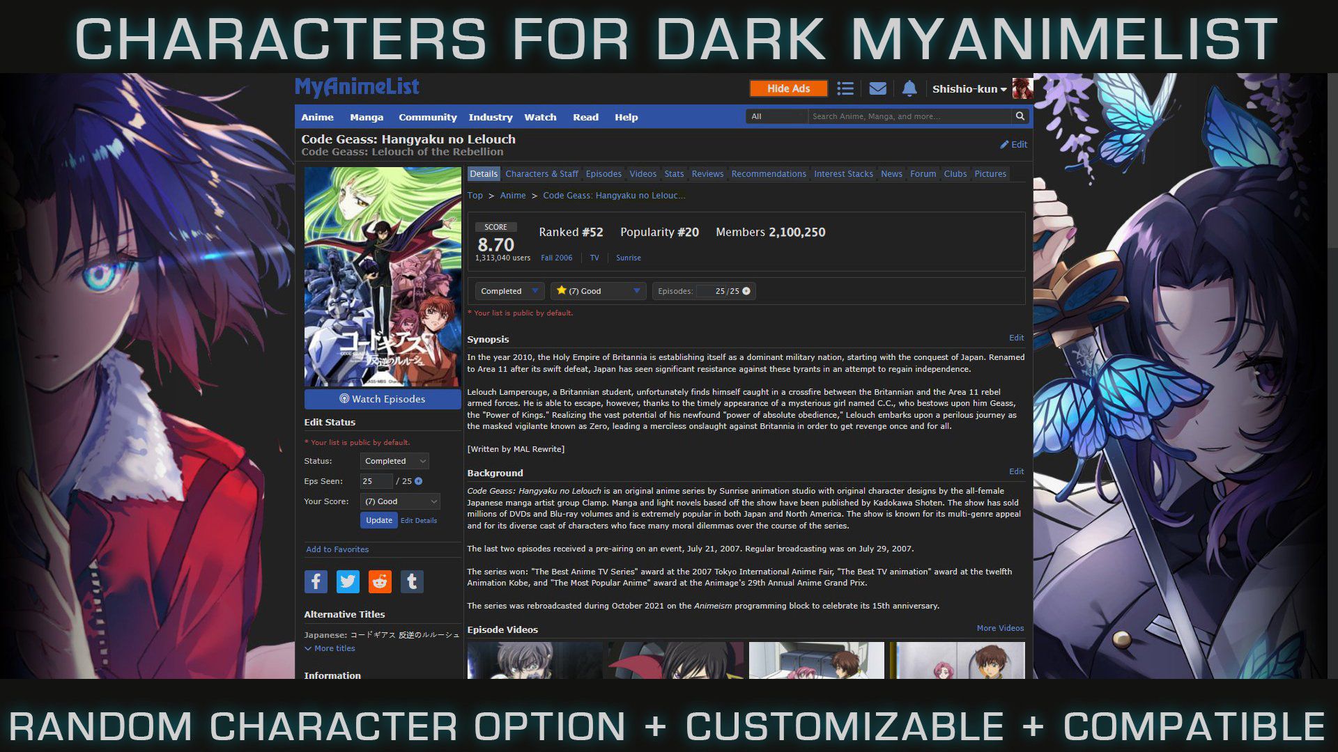Screenshot of Side Characters for Dark themes
