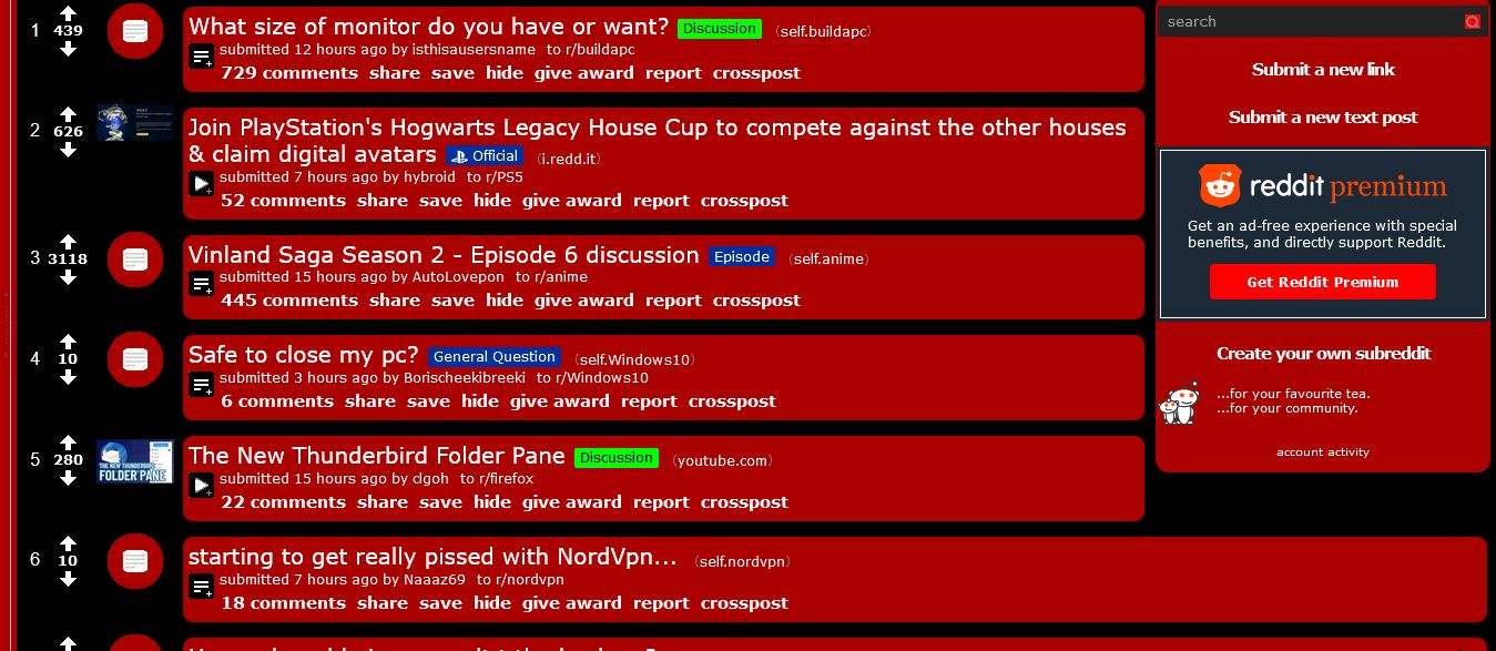 Screenshot of reddit - darkred