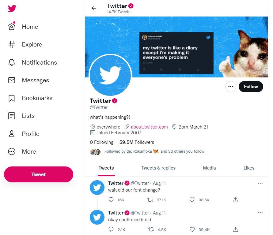 Screenshot of Twitter Original Sakura Theme