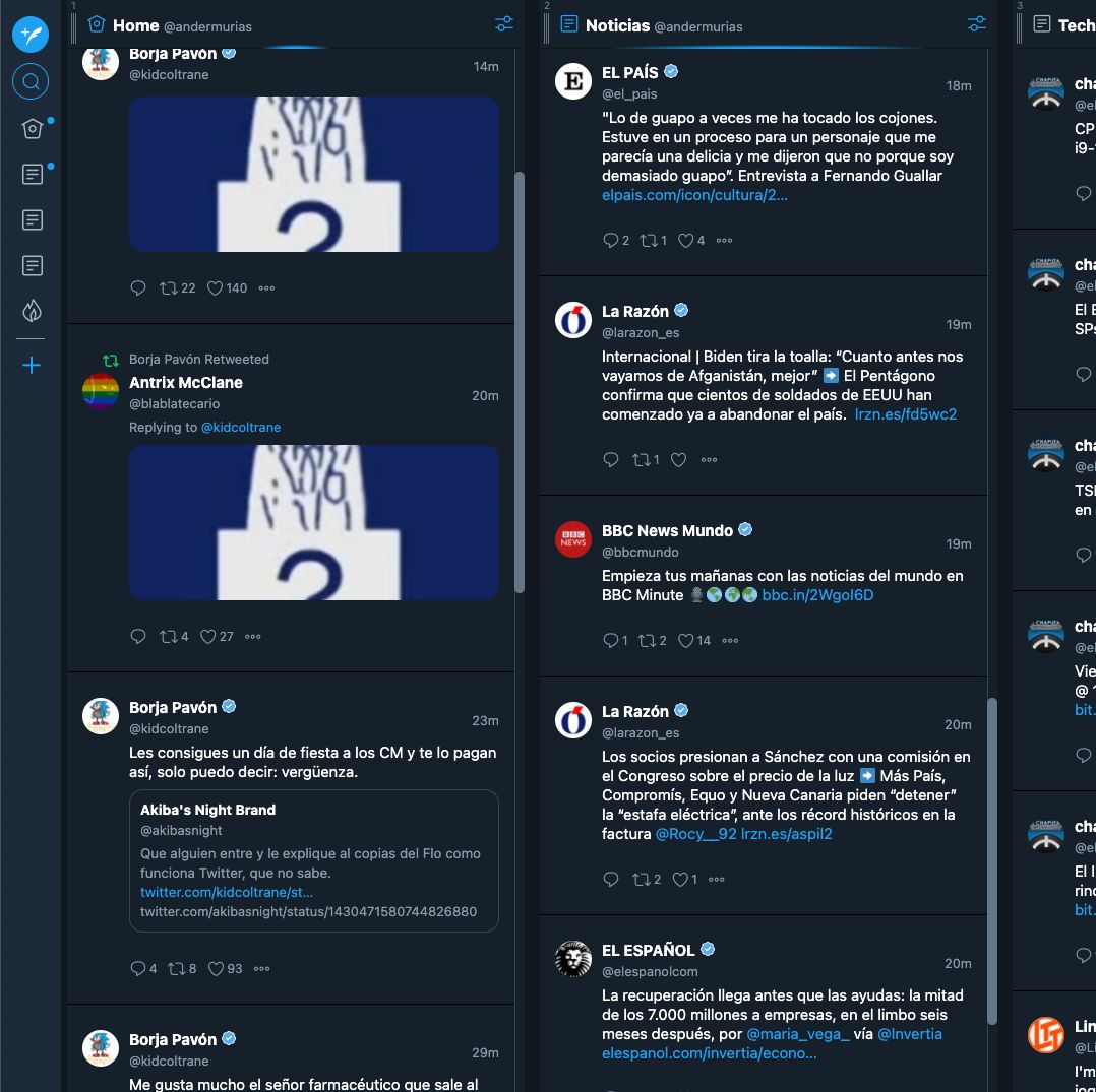 Screenshot of Tweetdeck DARK spacing