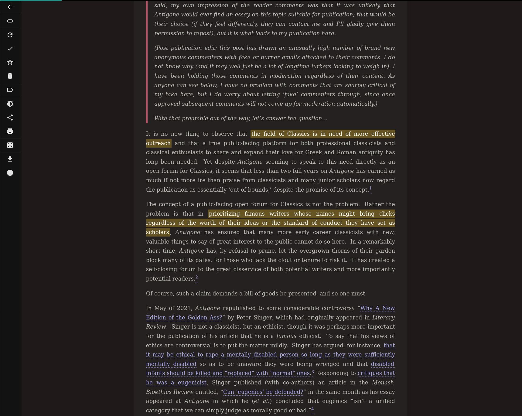 Screenshot of Readable Dark Wallabag