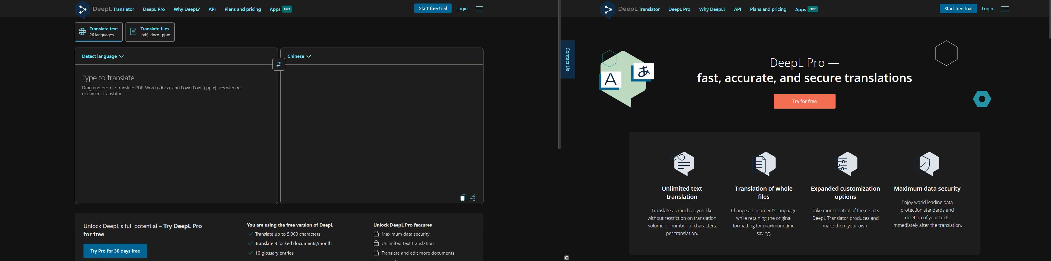 Screenshot of Deepl Darkmode