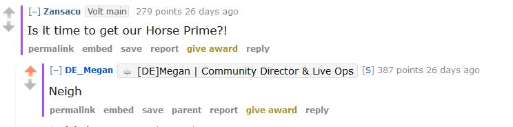 Screenshot of r/Warframe promote and highlight dev posts