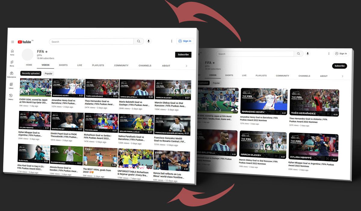 Screenshot of YouTube - Old Video Layout / Setting Size,Quantity