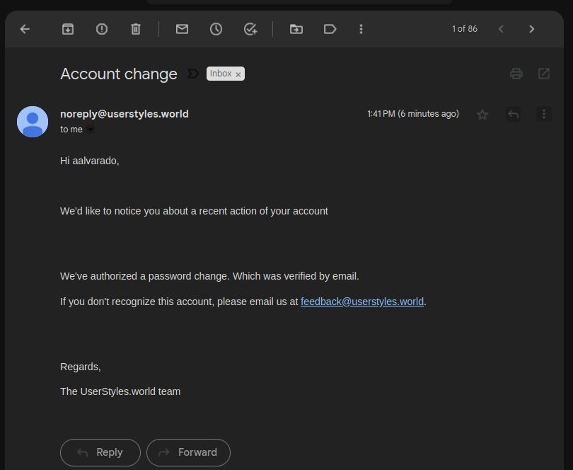 Screenshot of Gmail True Dark Mode