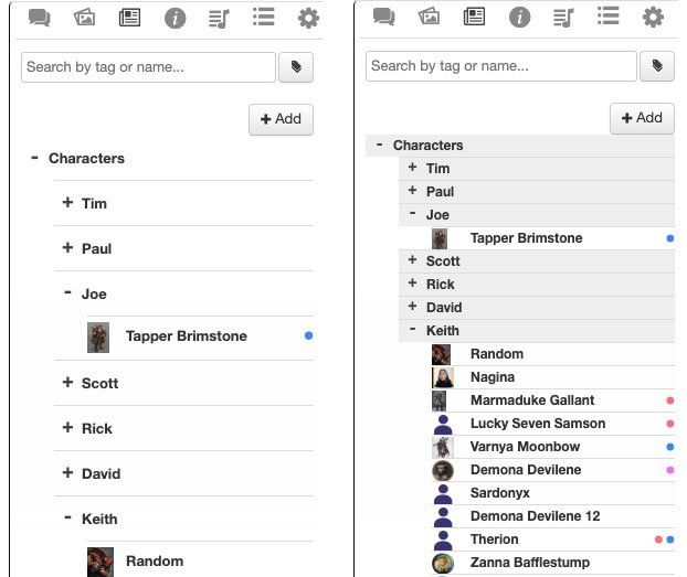 Screenshot of Roll20 Tighter Sidebar Lists