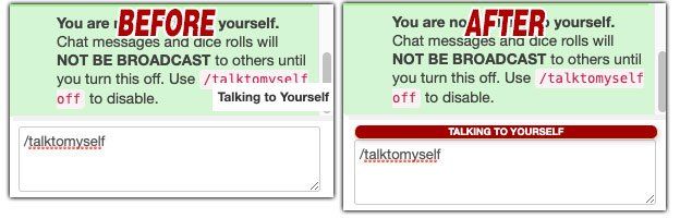 Screenshot of Roll20 Talk To Myself banner tweak