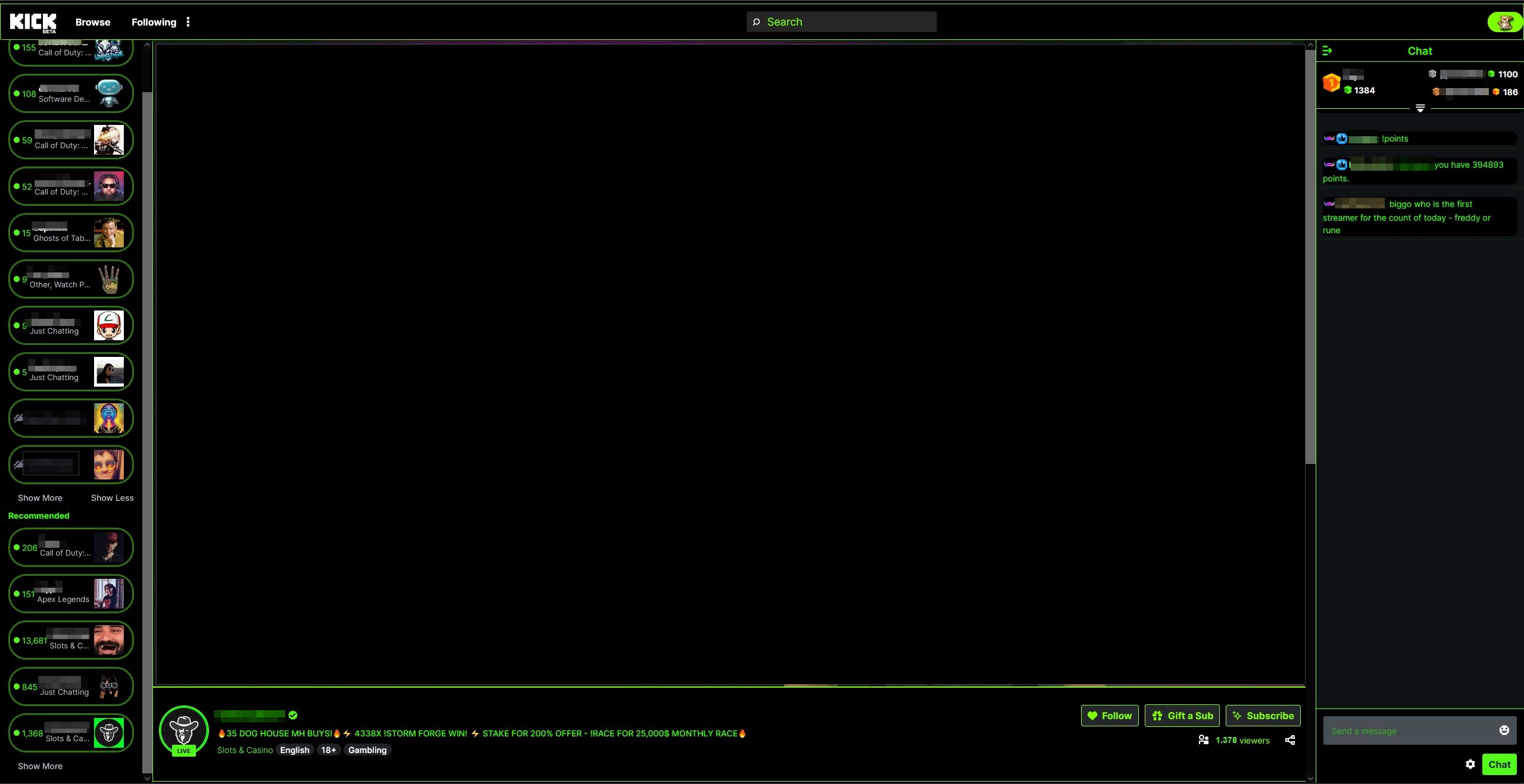 Screenshot of kick.com - Terminal Theme