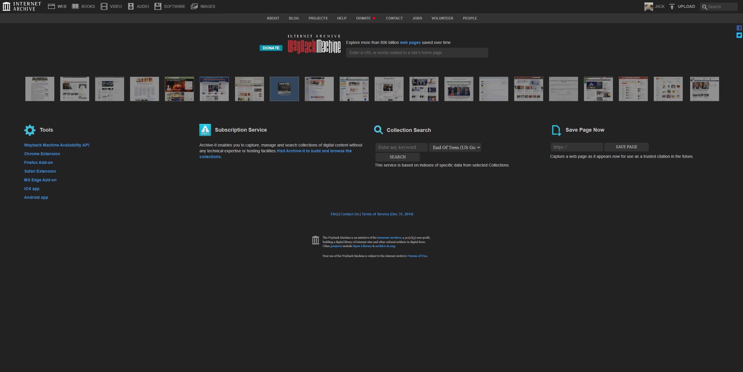 Screenshot of Archive.org Dark Mode (Waybackmachine)