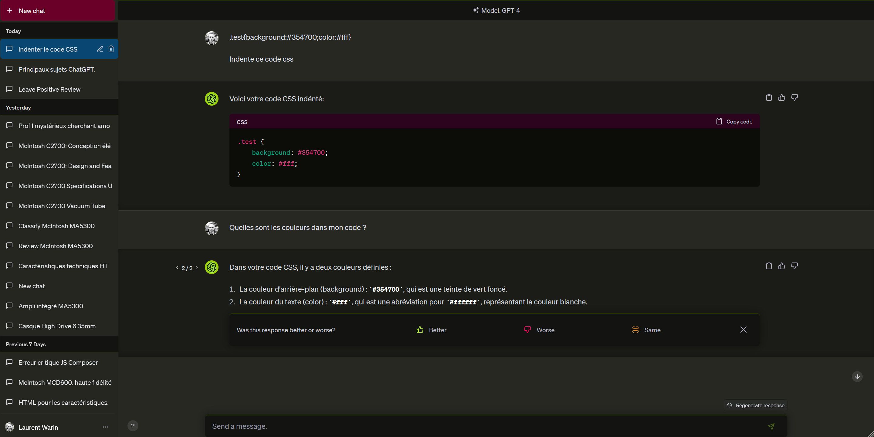 Screenshot of OpenAI ChatGPT Colored Theme DARK MODE