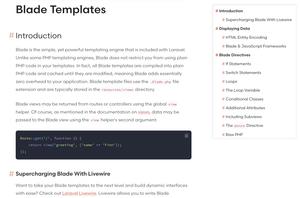 Screenshot of Laravel Docs ToC Sidebar