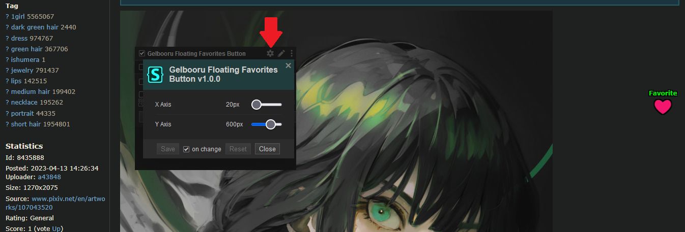 Screenshot of Gelbooru Floating Favorites Button