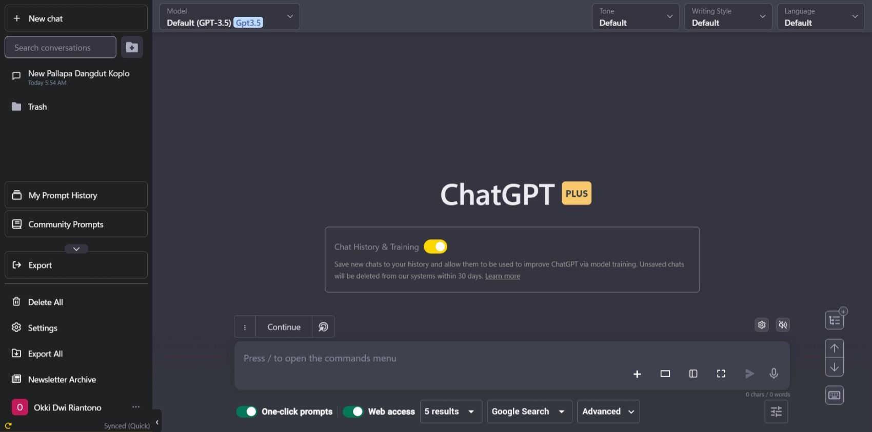 Screenshot of Better ChatGPT