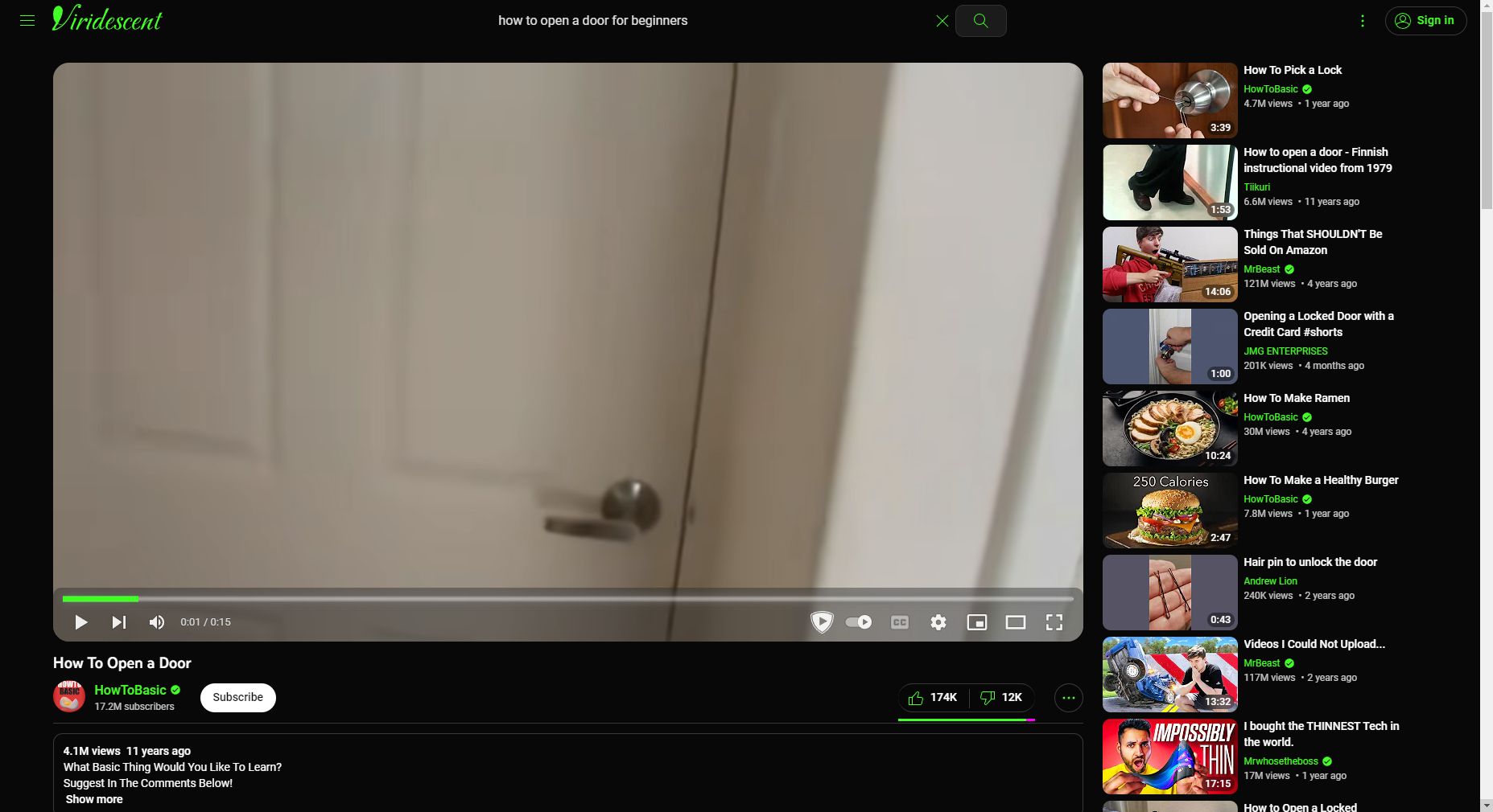 Screenshot of Viridescent (complete youtube retheming)