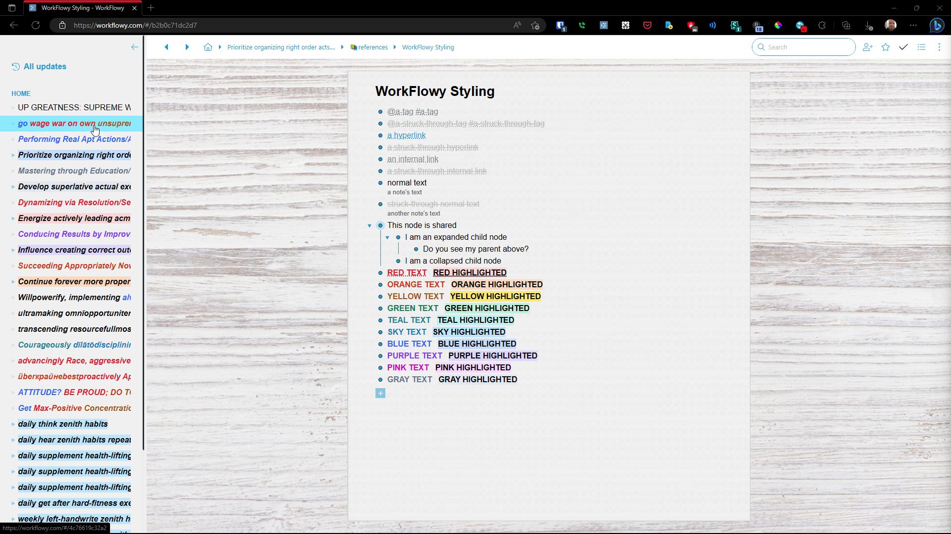 Screenshot of WorkFlowy White Desktop Light Theme ⬜