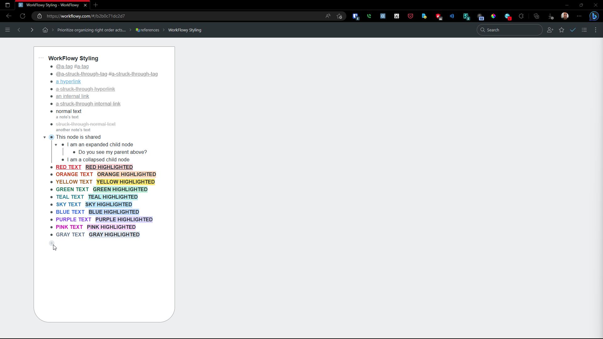 Screenshot of WorkFlowy Move 360px Wide Page LEFT for 1920x1080 Screen Res ☚