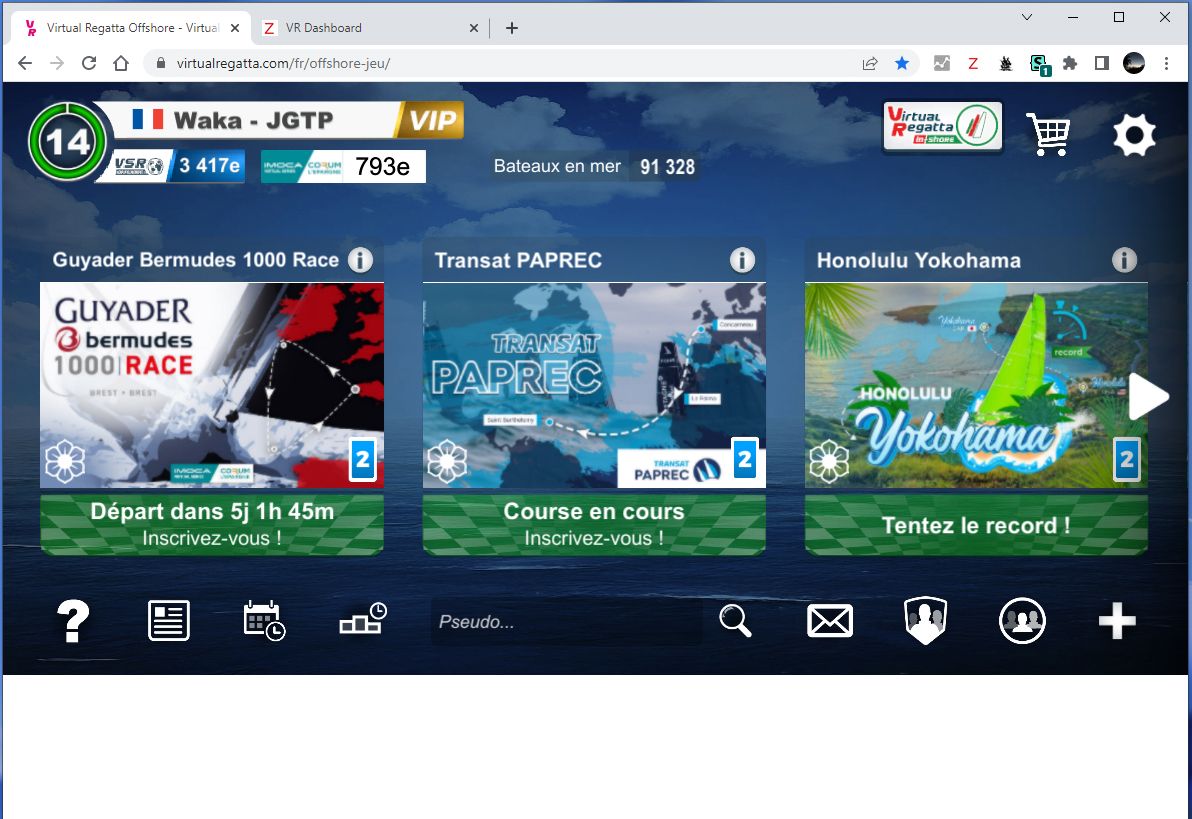 Screenshot of Virtual Regatta pleine page