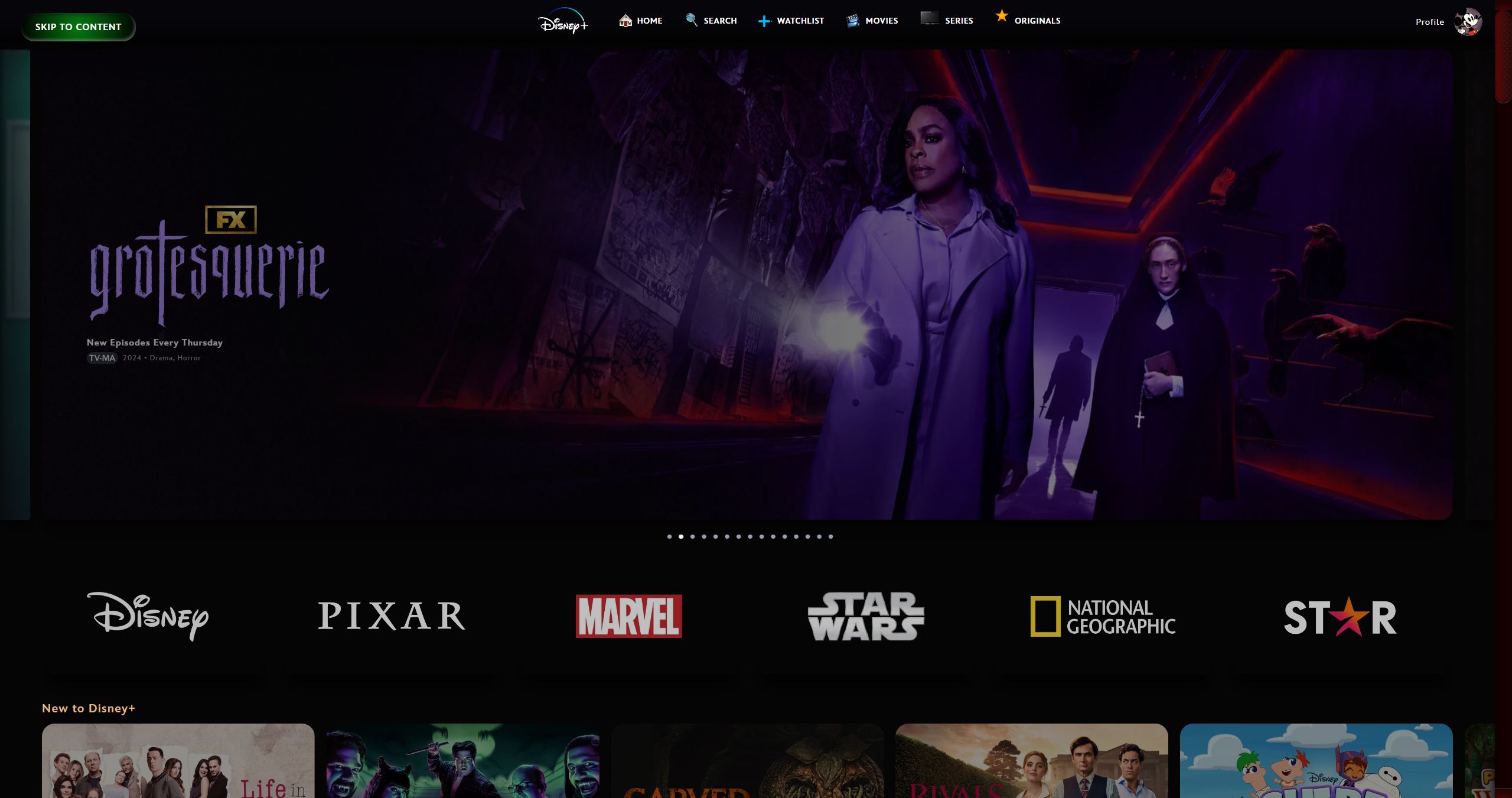 Screenshot of Disney+