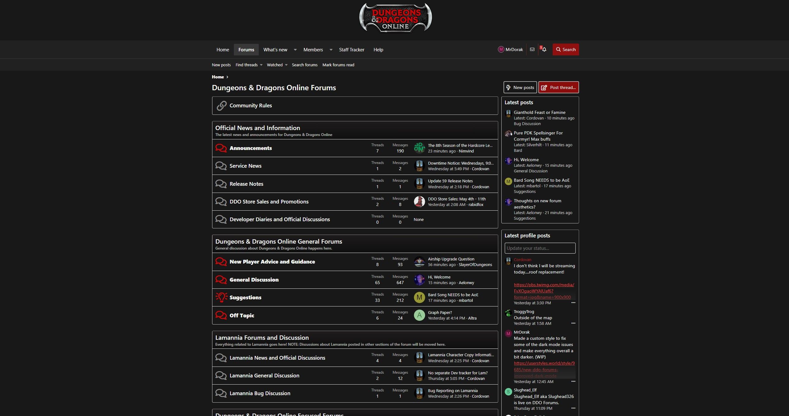 Screenshot of DDO Forums - Background-less Improved Dark Mode
