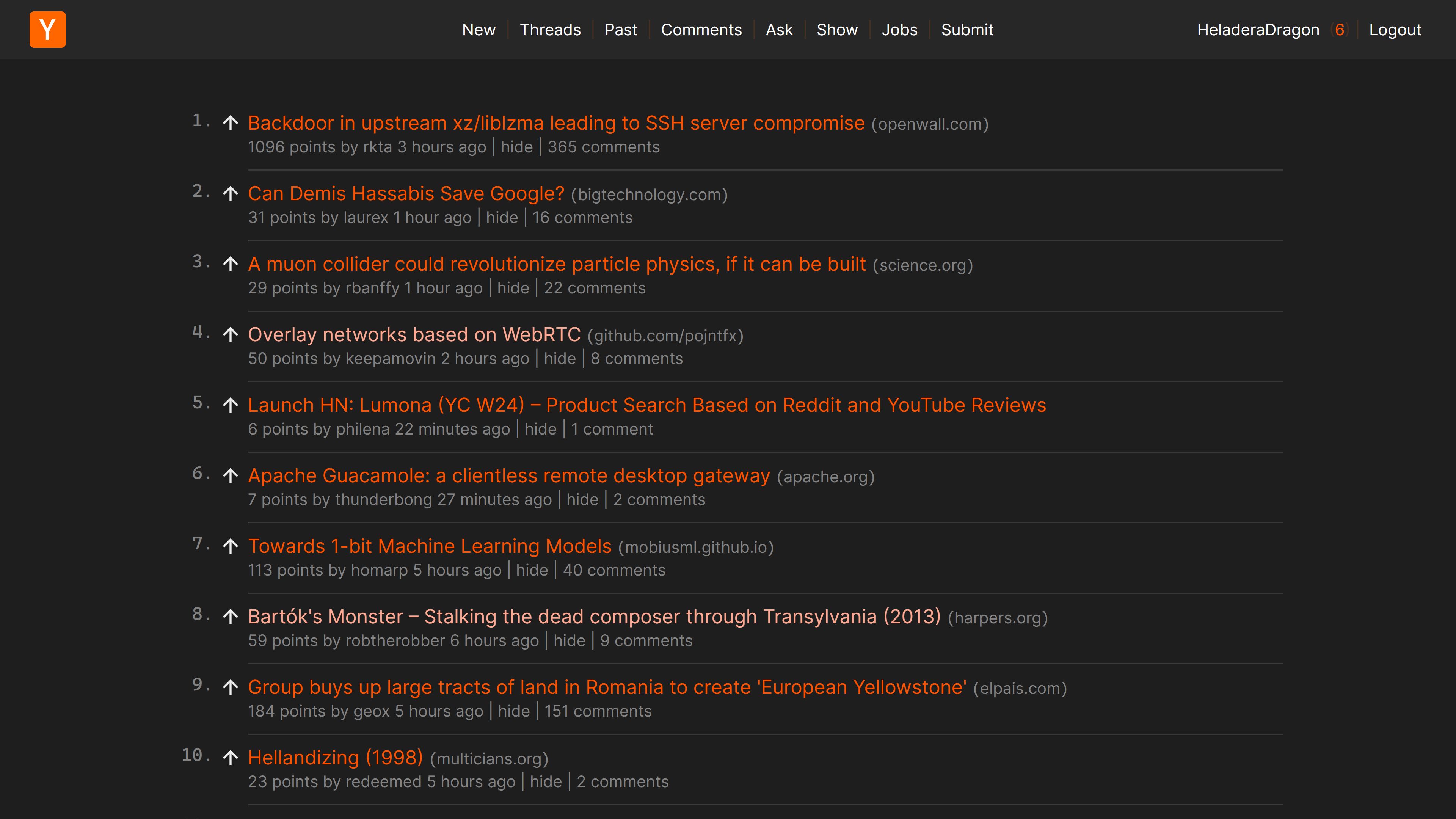Screenshot of Modern Hacker News