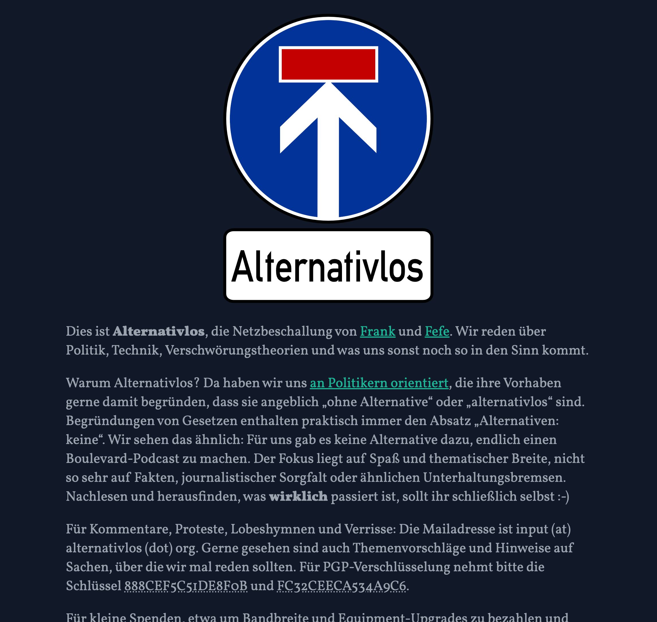 Screenshot of Alternativlos.org Dark