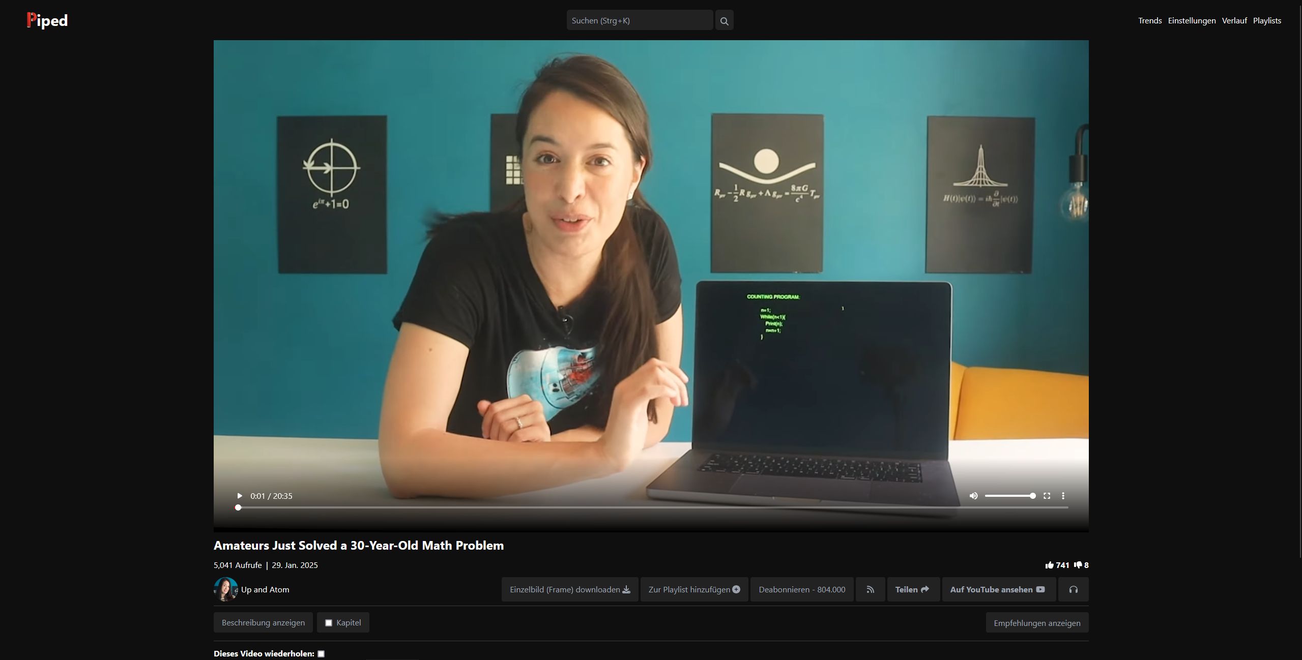 Screenshot of Piped large screen optimizations