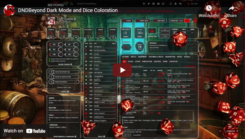 DNDBeyond Dark Mode and Dice Coloration
