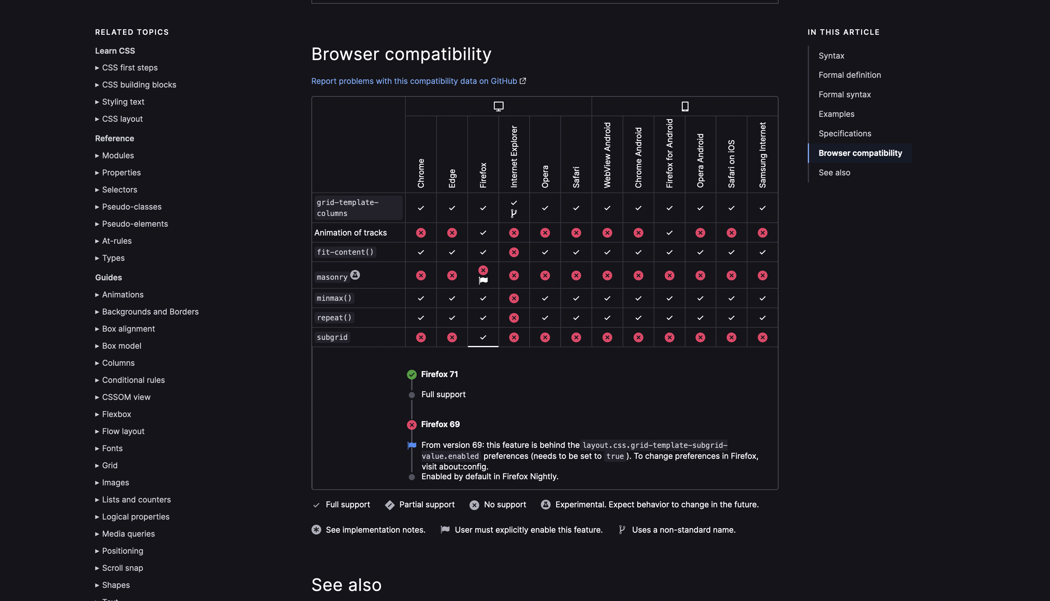 Compatibility Table Screenshot - Before